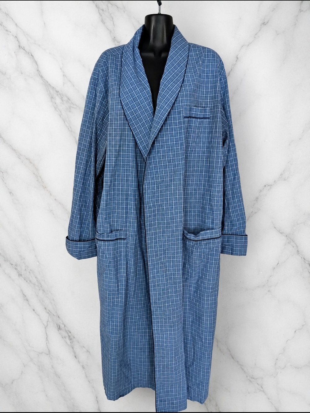 Brooks Brothers Blue Plaid Cotton Robe Men's M Shawl Collar Loungewear